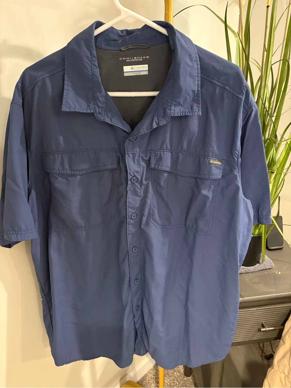 Columbia Blue Short Sleeve Omni-Shade Button-Down Shirt